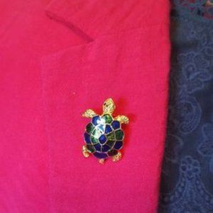 Turtle Pin/Brooch with Blue and Green Shell